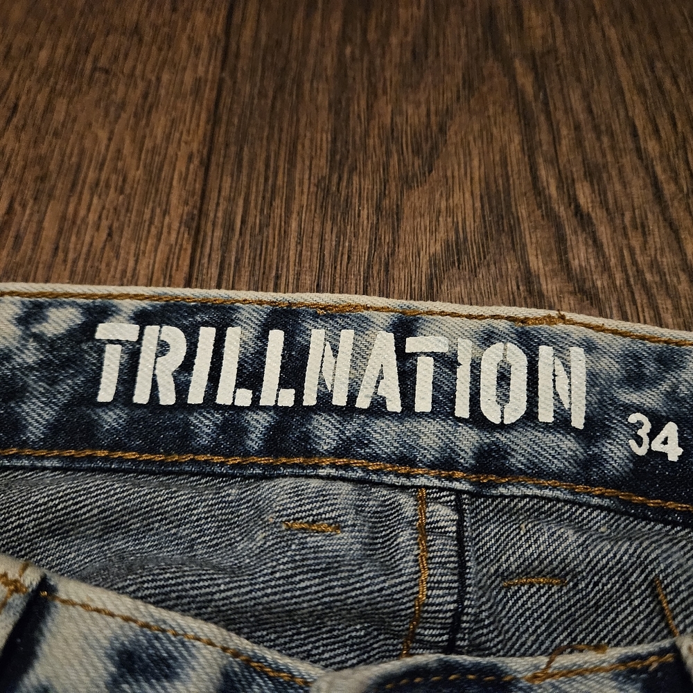 Trill Nation Skinny Jeans Ribbed Acid Wash Zipper Swag Men's Size 34W See Pics. - Picture 8 of 14